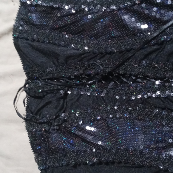 Bnwot rave corset in black with sequins through out sz large with bows - Picture 2 of 5